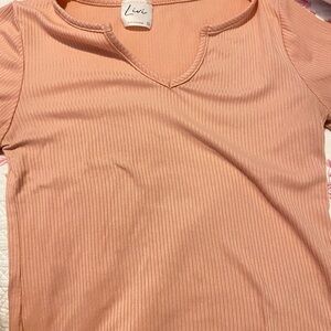 Olivia Rae Peach Ribbed Short Sleeve Tee
